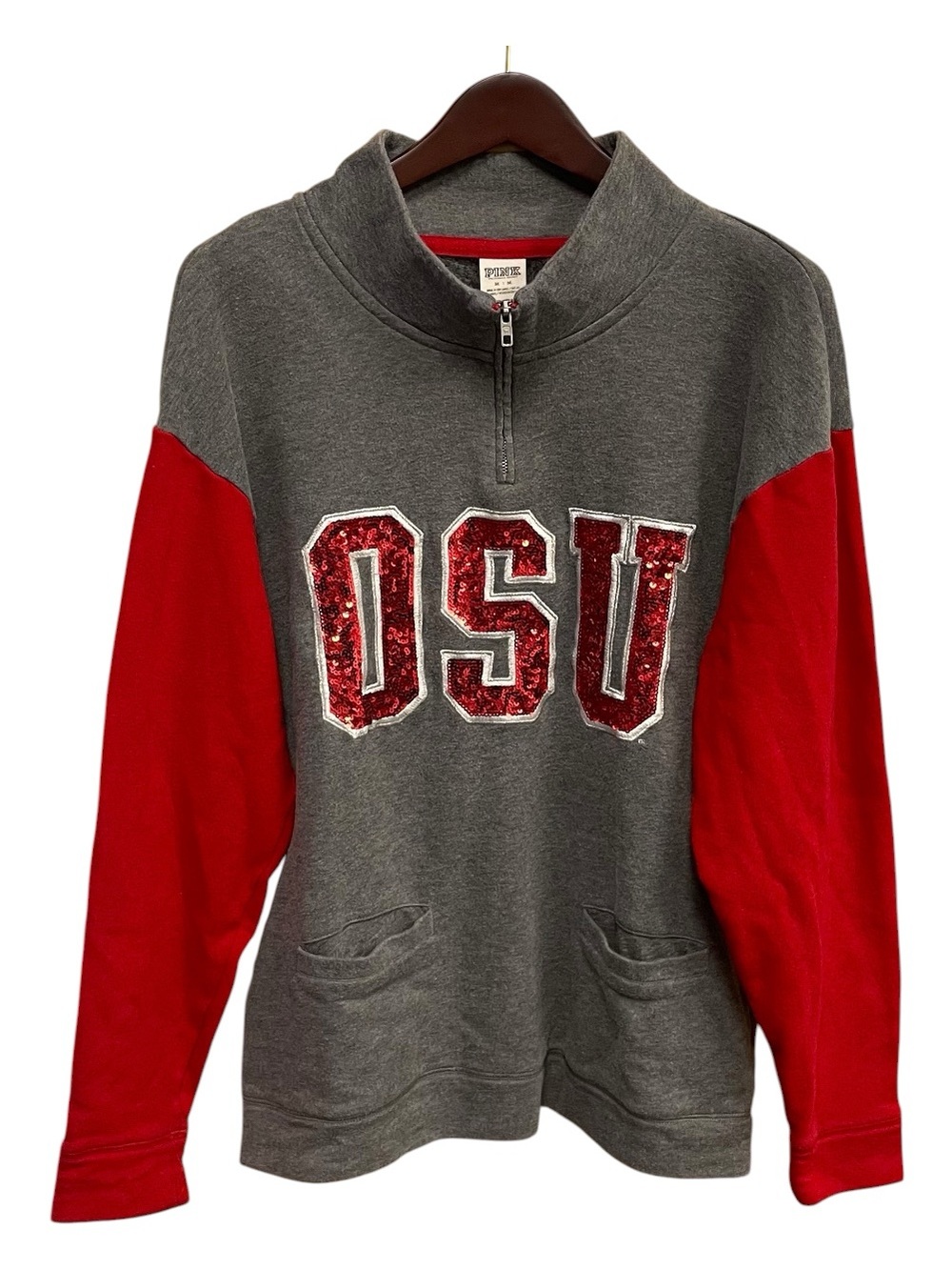 PINK Victoria’s Secret Ohio State OSU Quarter Zip Sequin Pullover M